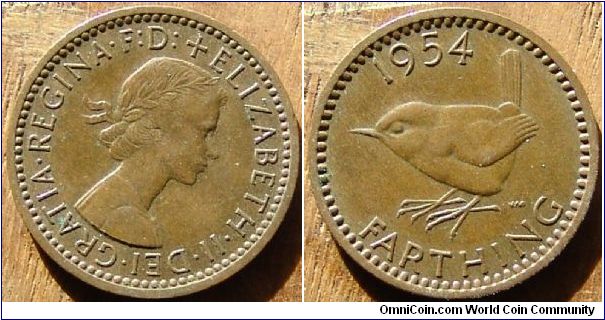 A 1954 British Farthing (One Quarter Penny) AU