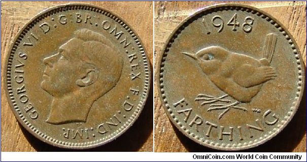 A 1948 British Farthing (One Quarter Penny) AU