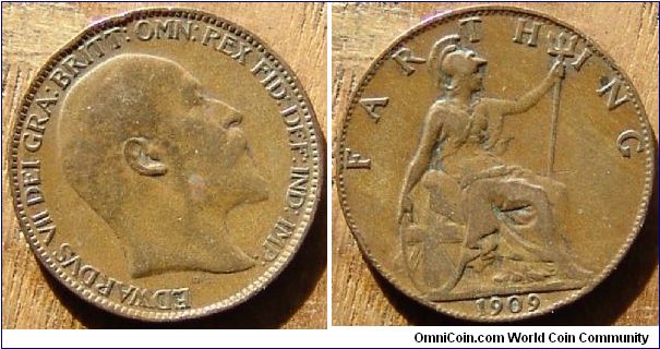 A 1909 British Farthing (One Quarter Penny) VF