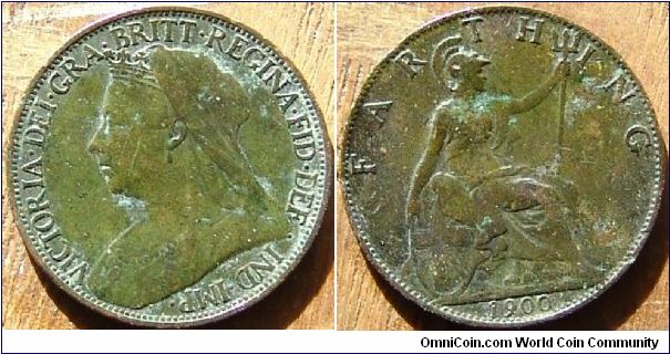 A 1900 British Farthing (One Quarter Penny) VG Corroded