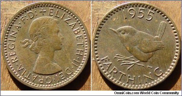 A 1955 British Farthing (One Quarter Penny) UNC