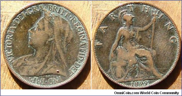 An 1899 British Farthing (One Quarter Penny) VG