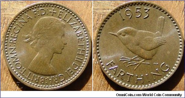 A 1953 British Farthing (One Quarter Penny) UNC