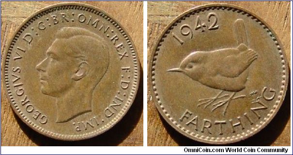 A 1942 British Farthing (One Quarter Penny) UNC