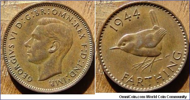 A 1944 British Farthing (One Quarter Penny) AU