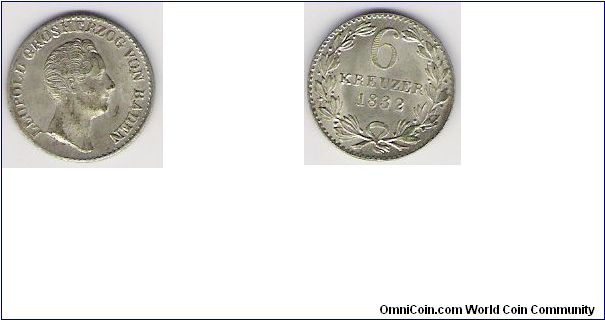 Germany-Baden 1832 6 kruezer