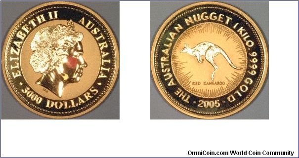 One kilo gold nugget, just arrived today! All the Australian large gold coins have the same red kangaroo reverse design.