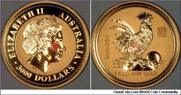 Year of the Rooster / Cockerel 1 Kilo gold $3,000 coin from Perth Mint Australia. One of their Chinese Lunar calendar series. If you owned one of these would your friends call you a man with a big cockerel?