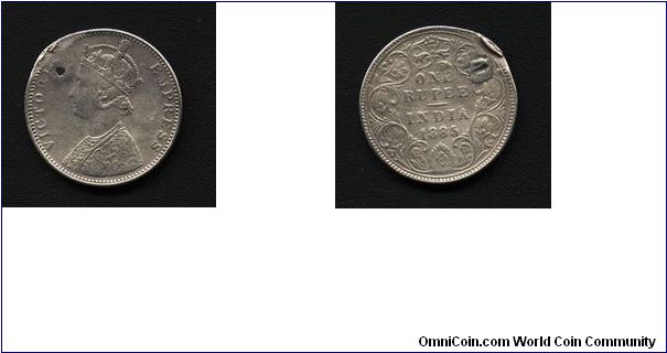 Silver 1 Rupee, Victoria Empress, India, 1885