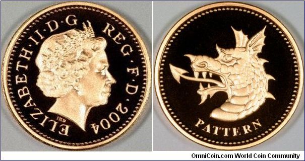 Welsh dragon on gold proof pattern coin, one of a series, for Wales