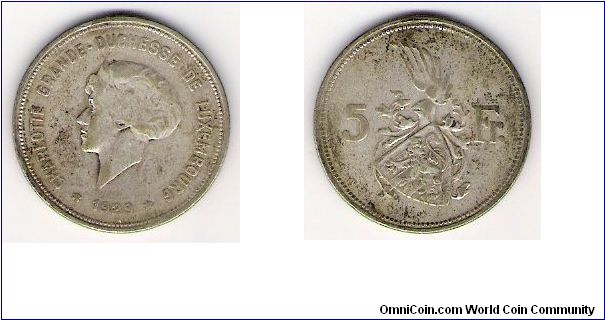 Luxembourg 1929 5 francs