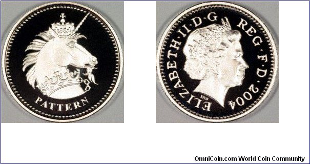 Unicorn representing Scotland on silver proof pound pattern coin issued by the Royal Mint. Part of a set of 4.