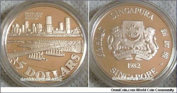 SINGAPORE 1982 $10 SILVER PROOF. 
Featuring Benjamin Sheares Bridge. Uncirculated. A perfect showpiece. Made of 92.5% silver,7.5%copper. Weight is 18gm. It comes with the original certificate. FOR SALE. PLEASE MAKE AN OFFER.