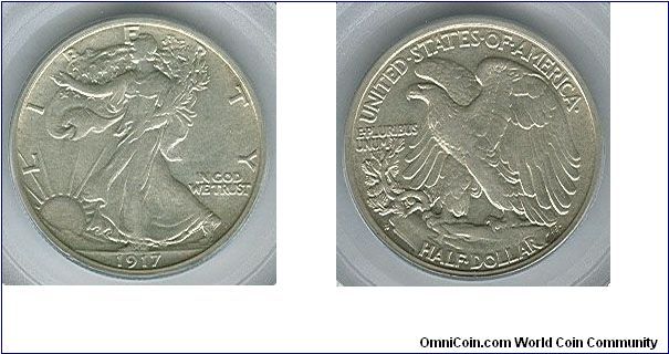 1917-S Reverse PCGS AU55 Walking Liberty Half