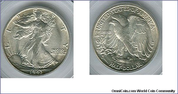 1943-S PCGS MS64 Walking Liberty Half