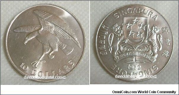 SINGAPORE 1971 EAGLE SILVER $10 PROOF-LIKECOIN. ONLY 500 PIECES MINTED. FOR SALE. PLEASE MAKE AN OFFER.