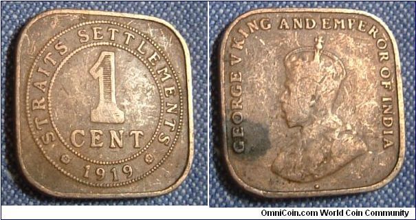 STRAITS SETTLEMENT 1919 1 CENT COPPER COIN - KING GEORGE V
FOR SALE. PLEASE MAKE AN OFFER.