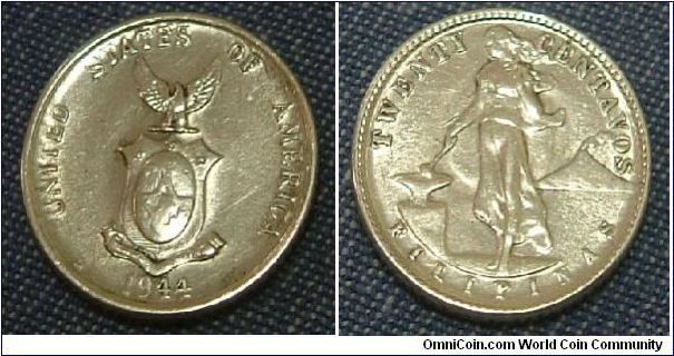 US PHILIPINES 1944 SILVER 20 CENTS. FOR SALE. PLEASE MAKE AN OFFER.