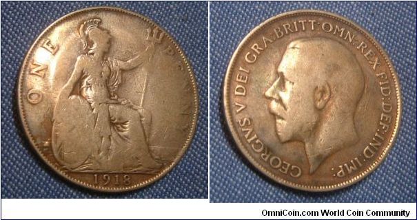 UK 1918 KING GEORGE IV 1 PENNY. HANDED OVER 4 GENERATIONS. THIS COIN NEVER SAW LIGHT BETWEEN 1920S & 2003.FOR SALE. PLEASE MAKE AN OFFER.