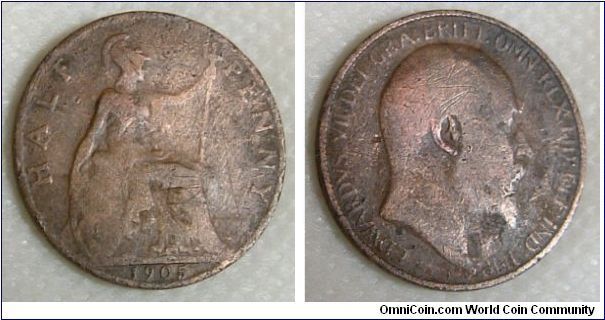 UK 1905 KING EDWARD HALF PENNY. HANDED OVER 4 GENERATIONS. THIS COIN NEVER SAW LIGHT NOR DAYLIGHT SINCE 1920S TILL 2003.FOR SALE. PLEASE MAKE AN OFFER.