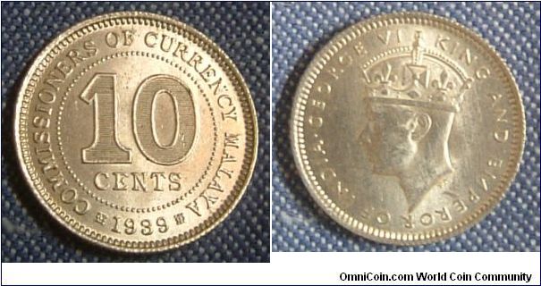 STRAITS SETTLEMENT  1939 10 CENTS SILVER COIN. IT IS ALMOST UNC CONDITION. DEFIINITELY MADE FROM PURE SILVER. FOR SALE. PLEASE MAKE AN OFFER.