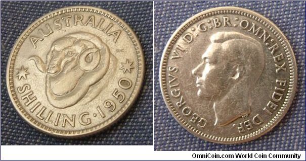 AUSTRALIA 1950 1 SHILLING FEATURING KING GEORGE V. FOR SALE. PLEASE MAKE AN OFFER.