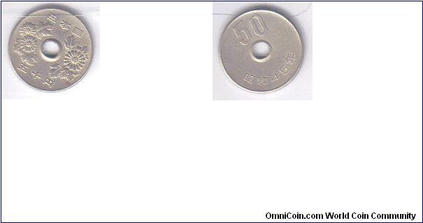 JAPAN 1945 50 YEN  NICKEL COIN IN SHOWPIECE CONDITION. 
FOR SALE. PLEASE MAKE AN OFFER.