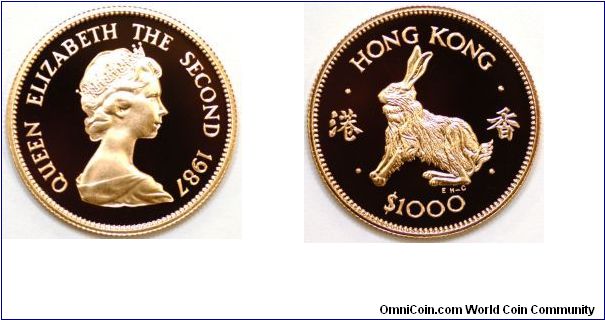 In 1976 Hong Kong started a series of gold $1000 coins featuring ingredients used in traditional Chinese recipes!
1987 Year of the Rabbit proof.