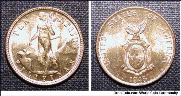 1945-D Phillippines 10 Centavos