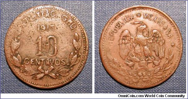 1915 Mexico-Revolutionary issue 10 centavos from Atlixtac