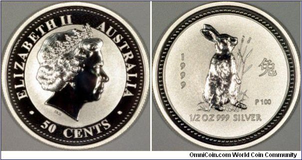 Year of the Rabbit half ounce silver bullion coin. The first of a series of 12 Chinese lunar calendar designs from the Perth Mint in Western Australia. Photos copyright Chard.
