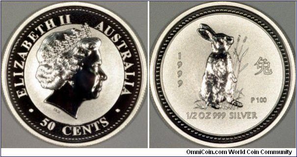 Year of the Rabbit half ounce silver bullion coin. The first of a series of 12 Chinese lunar calendar designs from the Perth Mint in Western Australia. Photos copyright Chard.