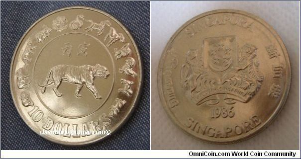 SOLD ON 28 DEC 2004 TO MS MARILYN QUELCH, BRISBANE, AUSTRALIA.
SINGAPORE 1986 $10 PROOF. Commemorating Year of the Tiger, in Chinese horoscope. The Tiger is a symbol of power, success, courage, a very strong symbol of protection against all evil & calamities. For sale. Please make an offer.