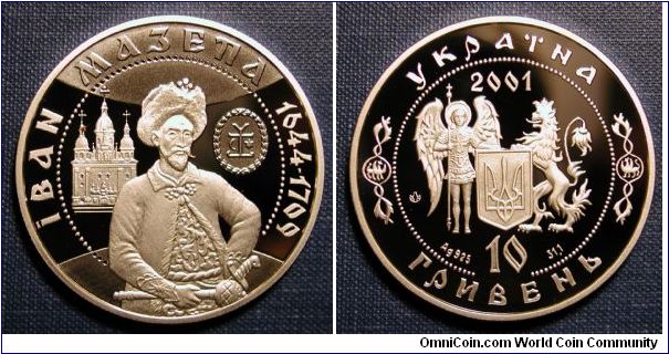 2001 Ukraine 10 Hryven, Hetman Ivan Mazepa (.925 silver, 1.0000 oz ASW)