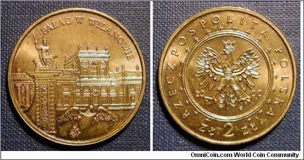 2000 Poland 2 Zloty, Palace in Wilanowa.