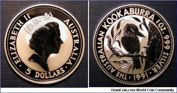 1991 Australia 5 Dollars Silver Kookaburra