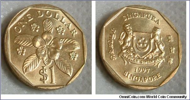 SINGAPORE 1997  $1 ORCHID COIN.
Currently in circulation. This piece is AUNC. Flawless showpiece. Unused since 1997.
For sale. Please make an offer.