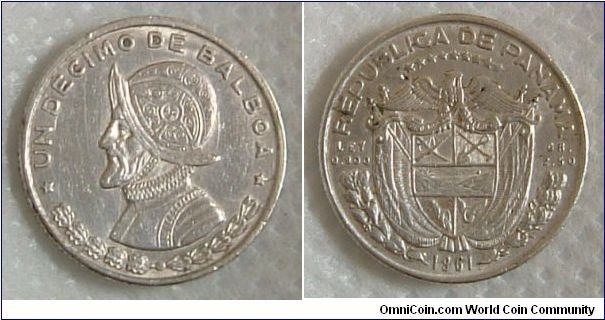PANAMA 1961 1 DECIMO. Extremely rare currency.  Very fine nickel coin.
For sale. Please make an offer.