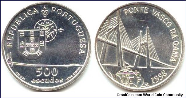 Portugal, 500 escudos 1998.
Vasco Da Gama Bridge.