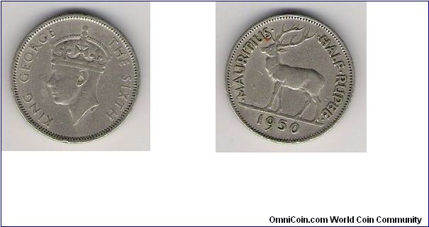 Mauritius 1950 1/2 rupee
