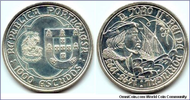 Portugal, 1000 escudos 1995.
500th Anniversary - Death of King Joao II.