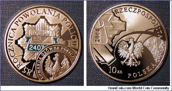 2004 Poland 10 Zloty, Commemorating 85 Years of the Police.