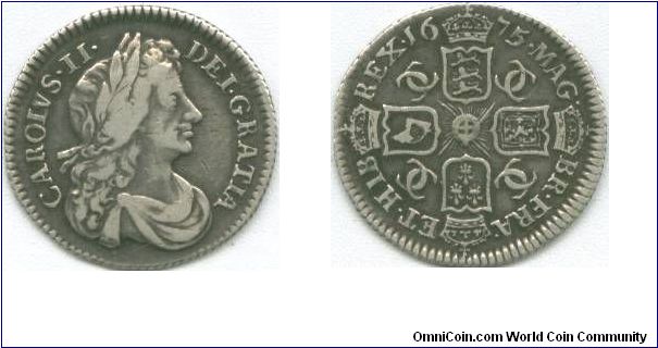 1675 (5 not over 4) Sixpence