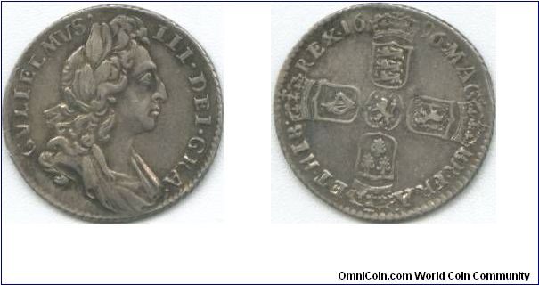 1696 sixpence, obverse 1/reverse 1