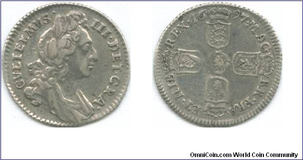 1697 sixpence, obverse 1/reverse 3