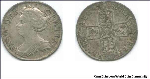 1711 small lis sixpence