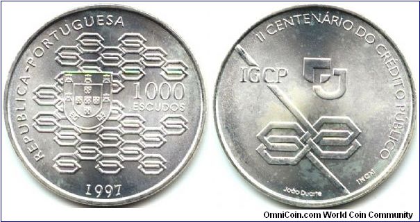 Portugal, 1000 escudos 1997.
200th Anniversary - Credito Publico.