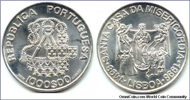 Portugal, 1000 escudos 1998.
500th Anniversary - Misericordia Church in Lisbon.