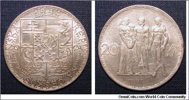 1934 Czechoslovakia 20 Korun