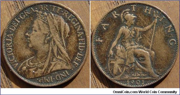 A 1901 UK Farthing

Bronze issue Old Head
OBV6 REV4
